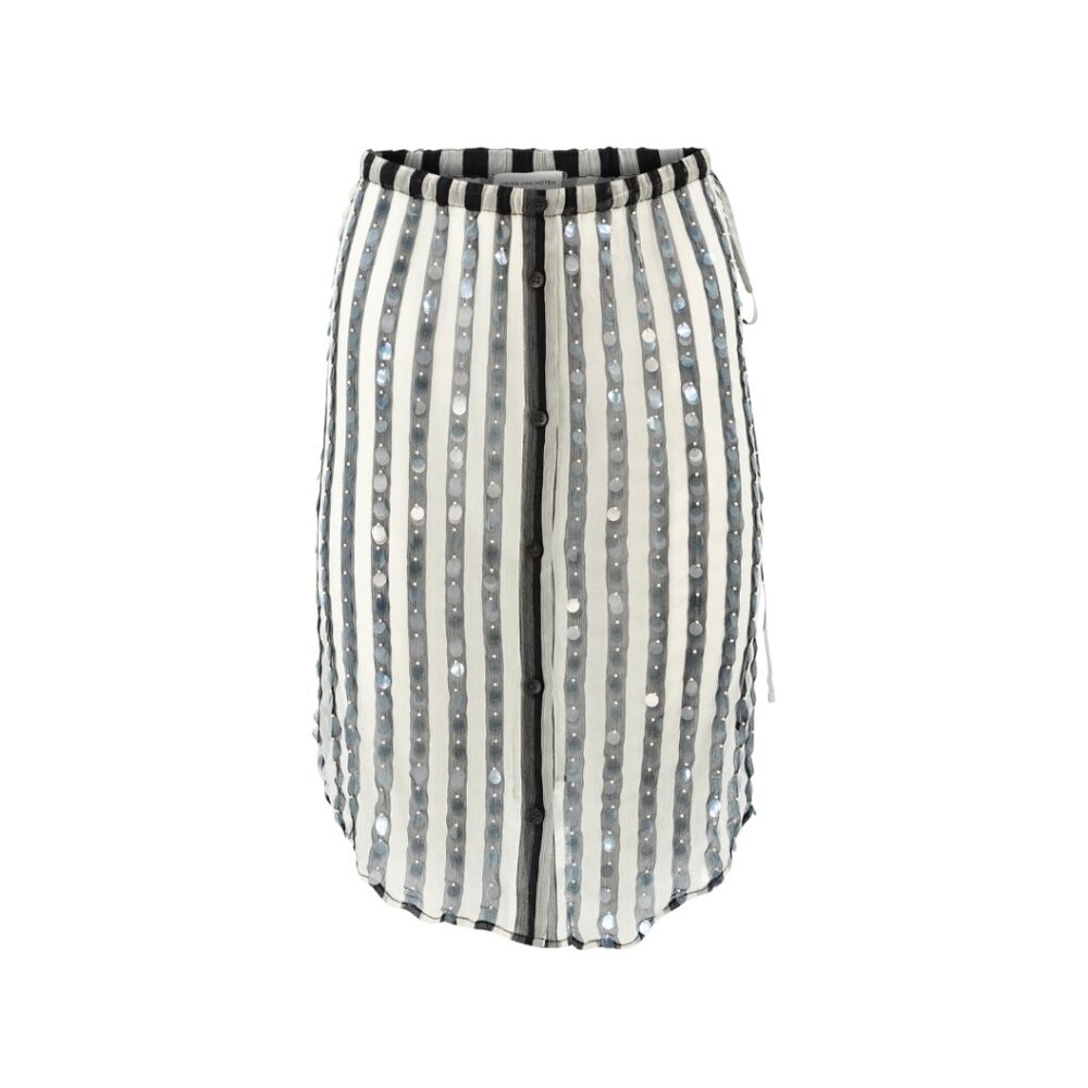 Dries Van Noten SS24 Silk Chiffon Sequin Stripe Button-Front Drawstring Skirt - Picture 2 of 7